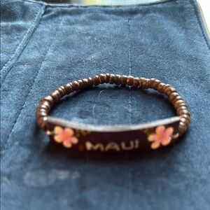 Maui Brown Beaded Bracelet with Pink Floral Design